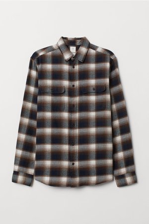Flannel shirt Regular Fit - Brown/Dark blue - Men | H&M GB