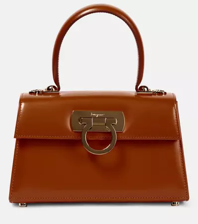 Gancini Small Leather Tote Bag in Brown - Ferragamo | Mytheresa