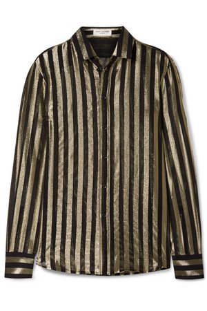 SAINT LAURENT | Striped metallic silk-blend chiffon shirt | NET-A-PORTER.COM