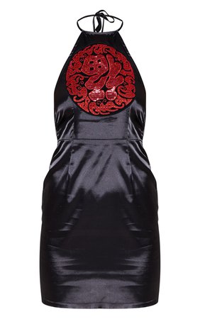 Black Sequin Oriental Bodycon Dress | Dresses | PrettyLittleThing USA