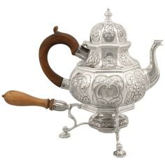 Antique Georgian Sterling Silver Teapot With Spirit Burner
