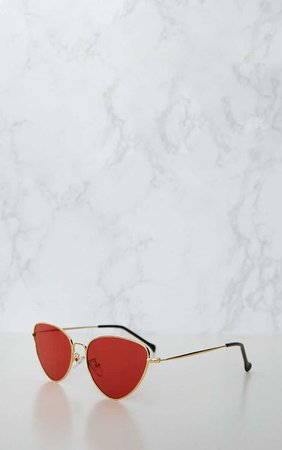 Red Cat Eye Lense Retro Sunglasses | PrettyLittleThing