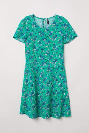 Patterned Viscose Dress - Green