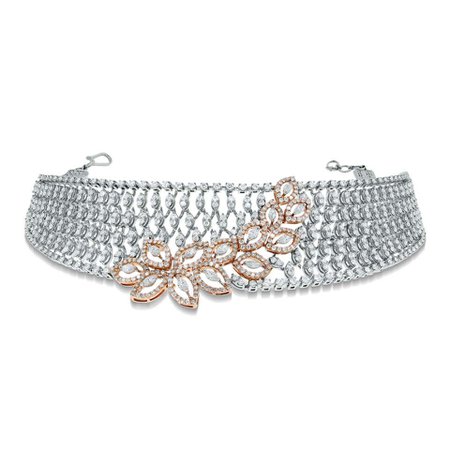 Beauvince Diamond Choker Necklace and Earring Suite in Rose and White Gold