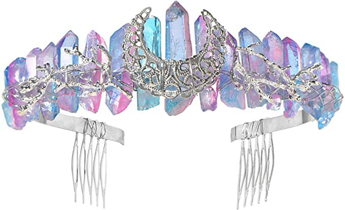 Amazon.com: Moon Goddess Crown Raw Crystal Quartz Tiara Mermaid Crown Wedding Fairy Rave Headpiece Festival Headband (3-Pastel Pink & Blue Crystal Tiara with combs) : Beauty & Personal Care