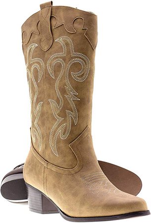 Amazon.com | Canyon Trails Women's Classic Embroidered Pointed Toe Western Rodeo Cowboy Boots (8 (M) US Women's, Tan) | Mid-Calf