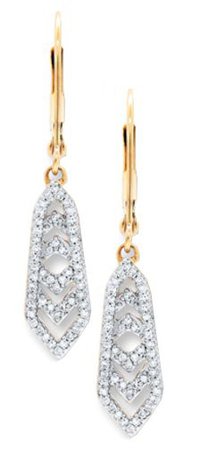 14k yellow gold - diamond drop earrings