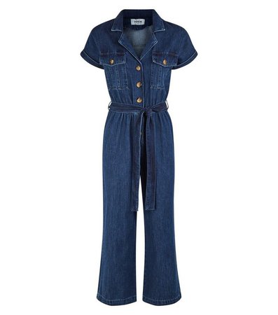 Blue Rinse Wash Denim Culotte Jumpsuit | New Look