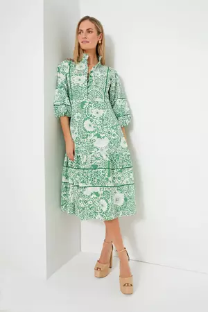 Green and White Floral Hillsborough Midi Dress | Hyacinth House