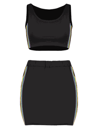 Rainbow Stripe Top Mini Skirt Two Piece Set