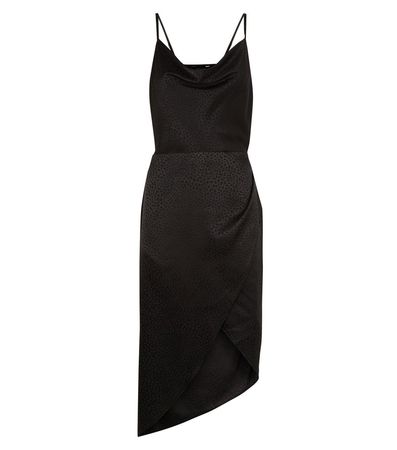 Black Satin Spot Jacquard Midi Dress | New Look