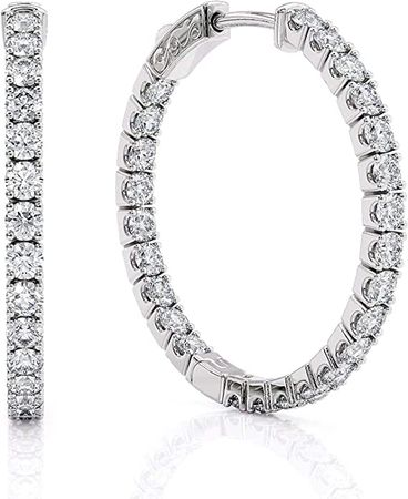 Amazon.com: 1 Carat Diamond Inside Out Hoop Earrings for Women in 14k White Gold G-H Secure Lock by Beverly Hills Jewelers: Clothing, Shoes & Jewelry