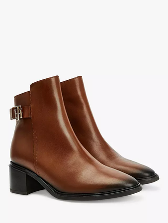 brown leather heeled ankle boots