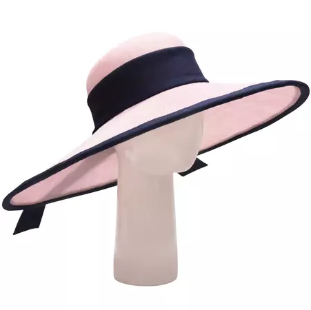 Large Down Brim Hat in Pale Pink with Navy Trim – Lalage Beaumont