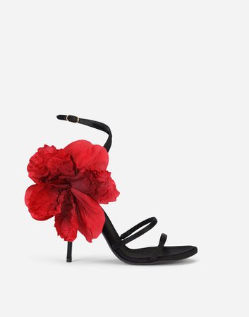 Women's Sandals and Wedges | Dolce&Gabbana - Satin sandals with silk flower