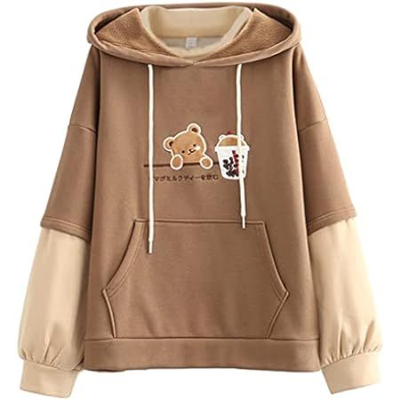 Mimacoo Cute Bear Hoodies for Teen Girls Brown Sweatshirt Long Sleeve Shirts Oversized Pullover with Personality Bag at Amazon Women’s Clothing store