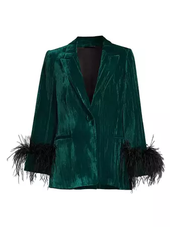 Shop Ungaro Scottie Feather-Trimmed Velvet Blazer | Saks Fifth Avenue