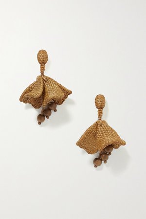 Gold Raffia and bead clip earrings | Oscar de la Renta | NET-A-PORTER