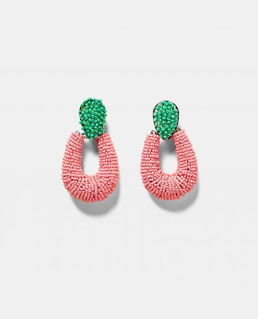 pink & green beaded earrings