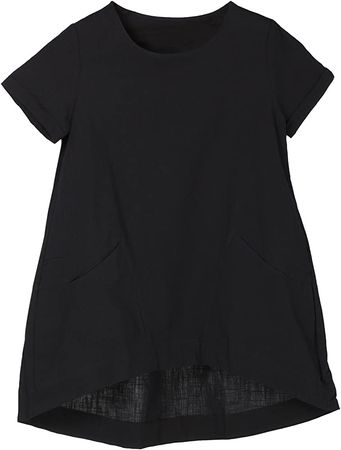 Minibee Women's Cotton Linen Short Sleeve Tunic/Top Tees (M, Black) at Amazon Women’s Clothing store