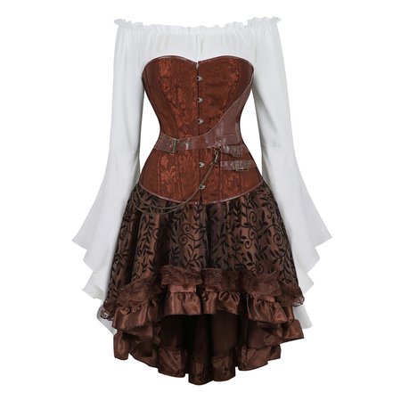 steampunk corset dresss top skirt 3 piece irregular costume cosplay gothic punk corsets bustier pirate burlesque vintage basque|Bustiers & Corsets| - AliExpress