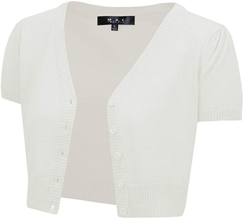 YEMAK Women's Cropped Bolero Cardigan – Short Sleeve V-Neck Basic Classic Casual Button Down Knit Soft Sweater Top (S-4XL) at Amazon Women’s Clothing store
