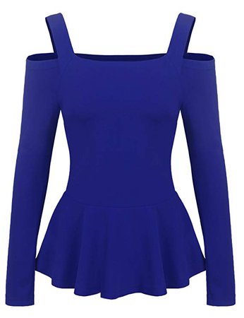 Grabsa Women's Cold Shoulder Long Sleeve Ruffle Side Casual Peplum Top Shirt at Amazon Women’s Clothing store: