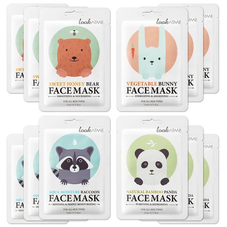 Amazon.com : Lookatme Animal face mask - 12 Premium Cute Face Sheet Masks For Purifying, Energizing, Smoothing, Moisturizing. Awesome Korean skin care : Beauty