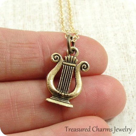 Musical Lyre Necklace Gold Musical Lyre Charm on a Gold Cable | Etsy