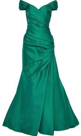 Off-the-shoulder Draped Duchesse-satin Gown