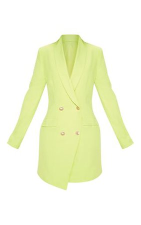 Bright Lime Gold Button Blazer Dress | PrettyLittleThing USA