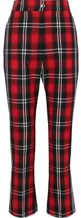 Satin-trimmed Checked Twill Kick-flare Pants