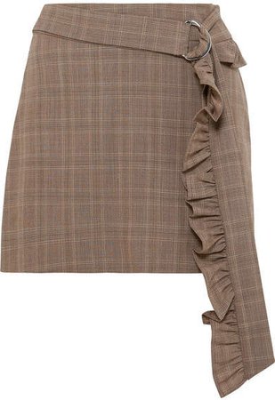 Maggie Marilyn - Got My Mind Made Up Belted Checked Organic Wool Mini Skirt - Brown