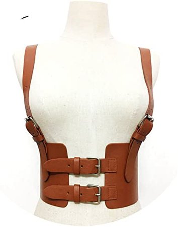 Amazon.com Women Bondage Leather Belt Cowboy Chest Harness Body Bondage Corset Female Slimming Waist Belt Suspenders Straps