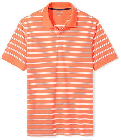 Amazon.com: Amazon Essentials Men's Slim-fit Cotton Pique Polo Shirt, Coral Stripe, Medium: Clothing
