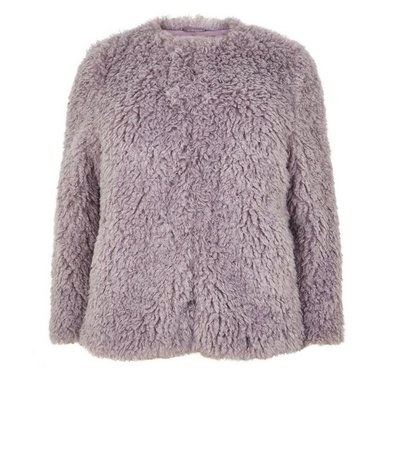 Curves Lilac Curly Faux Fur Coat | New Look