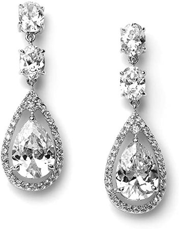 Amazon.com: USABride Earrings Silver Plated Cubic Zirconia Tear Drop, Dangle CZ Wedding Jewelry1189: Bridal Jewelry: Jewelry