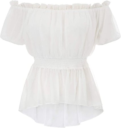 Women Renaissance Blouse Off Shoulder Ruffle Shirt Tops Ivory 2XL at Amazon Women’s Clothing store
