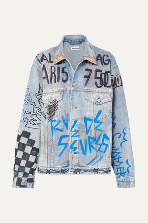 Mid denim Oversized printed denim jacket | Balenciaga | NET-A-PORTER