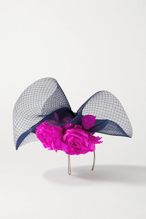 Navy Embellished straw and tulle fascinator | Philip Treacy | NET-A-PORTER