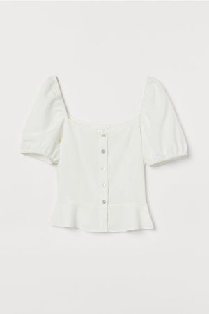 Linen-blend Blouse - Cream - Ladies | H&M US