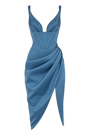Clothing : Midi Dresses : 'Faye' Blue Satin Corset Midi Dress