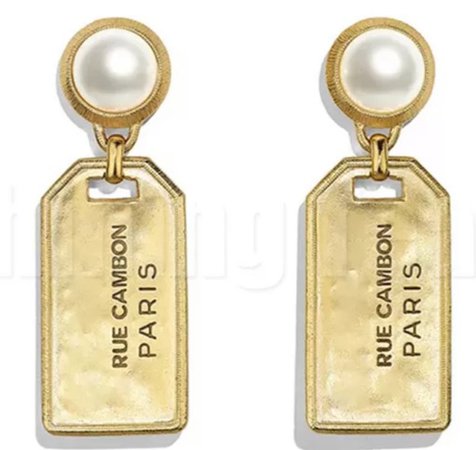 gold plated pearl logo earrings