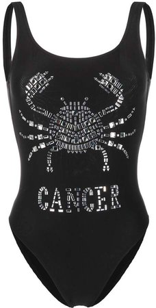 Cancer embellished open back swimsuit