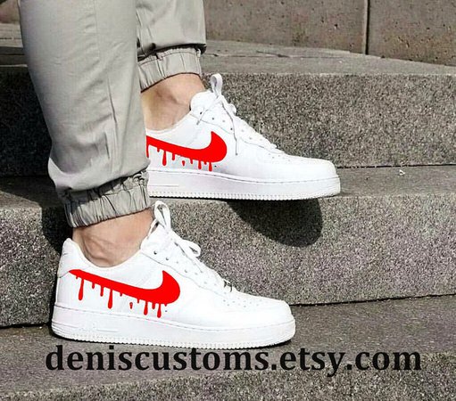Nike Air Force 1 Low White with Red Candy Drip Design | Etsy