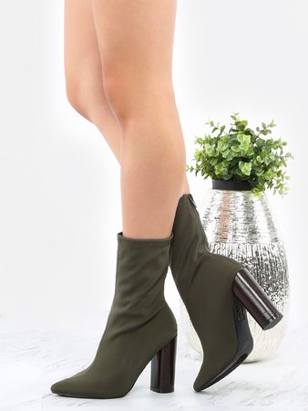 Pointed Toe High Shaft Ankle Boots OLIVE