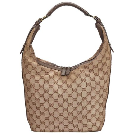Gucci Brown Beige Canvas Fabric GG Shoulder Bag Italy For Sale at 1stdibs