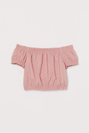 Off-the-shoulder Cotton Blouse - Pink