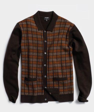 brown plaid sweater jacket cardigan