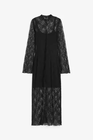Lace Dress with Overlocked Seams - Black - Ladies | H&M US